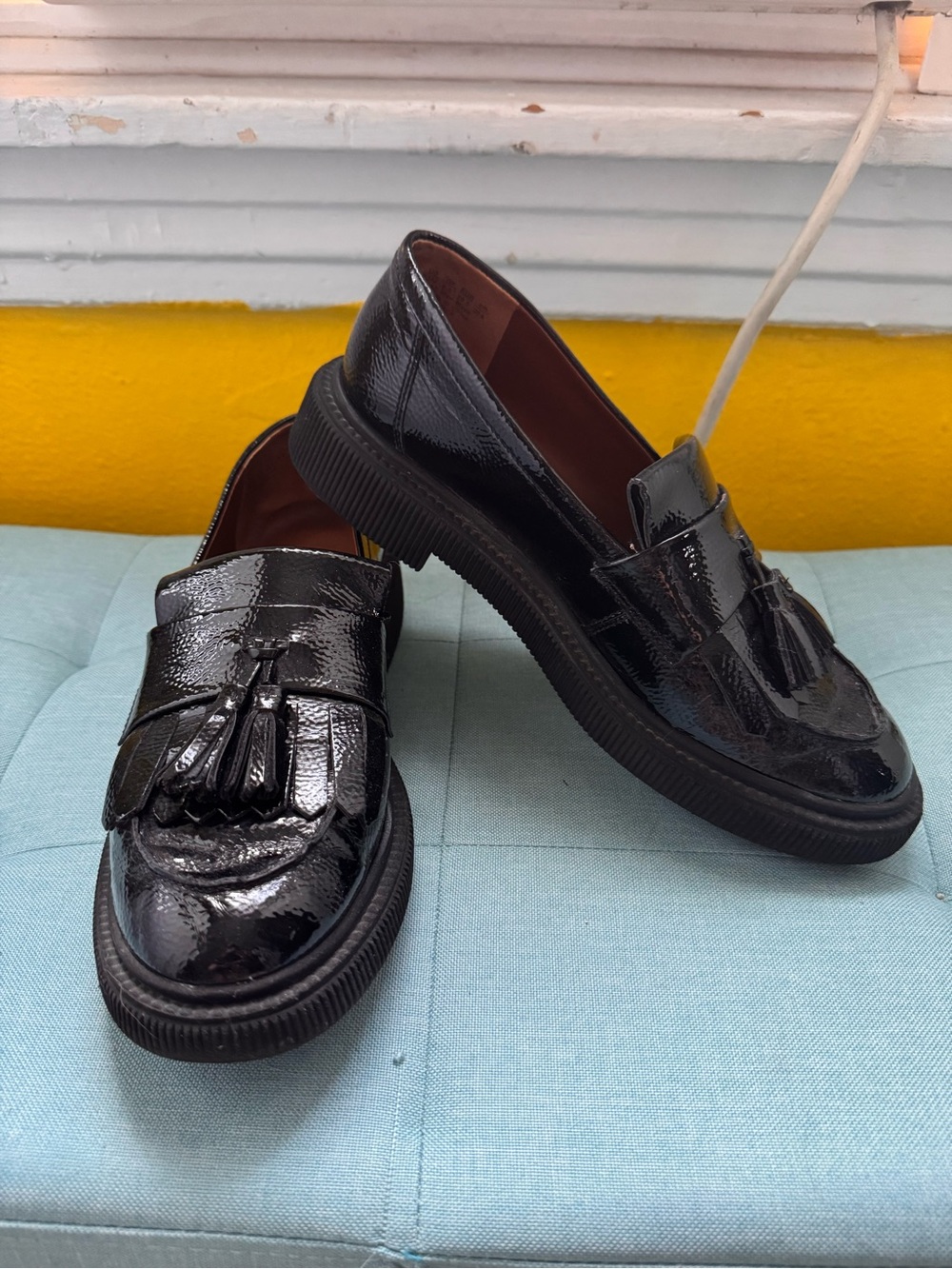 Franco Sarto Black Patent Tassel Kiltie Loafers